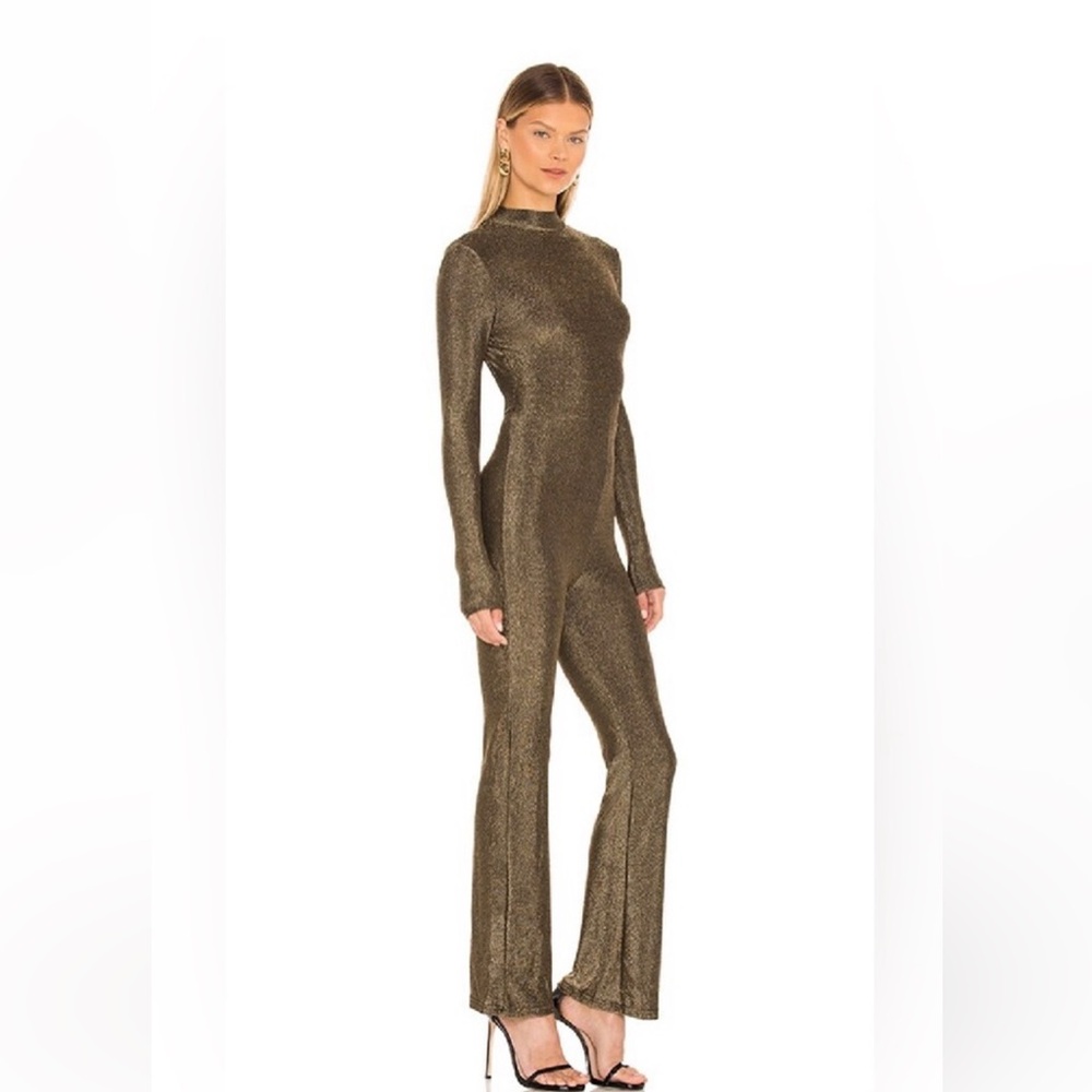 Gold Metallic Jumpsuit with Mock Turtleneck and Flared Legs